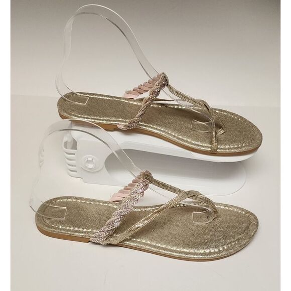 Women's Slingback Flat Open Toe Flip Flop Metallic Gold Thong Shoes Sandal US 10 - Picture 3 of 8